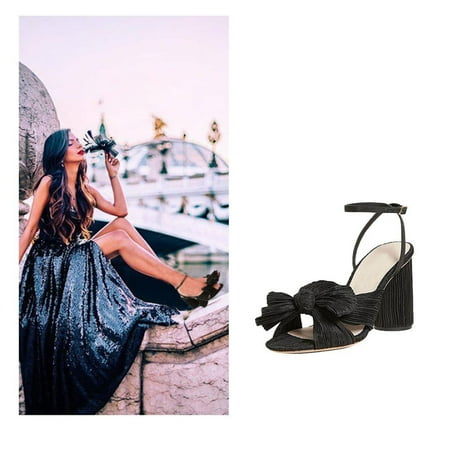 

Cuhas-Women s Fashion Sandals Thick Heel Bow Silk Sandals Retro Buckle Shoes
