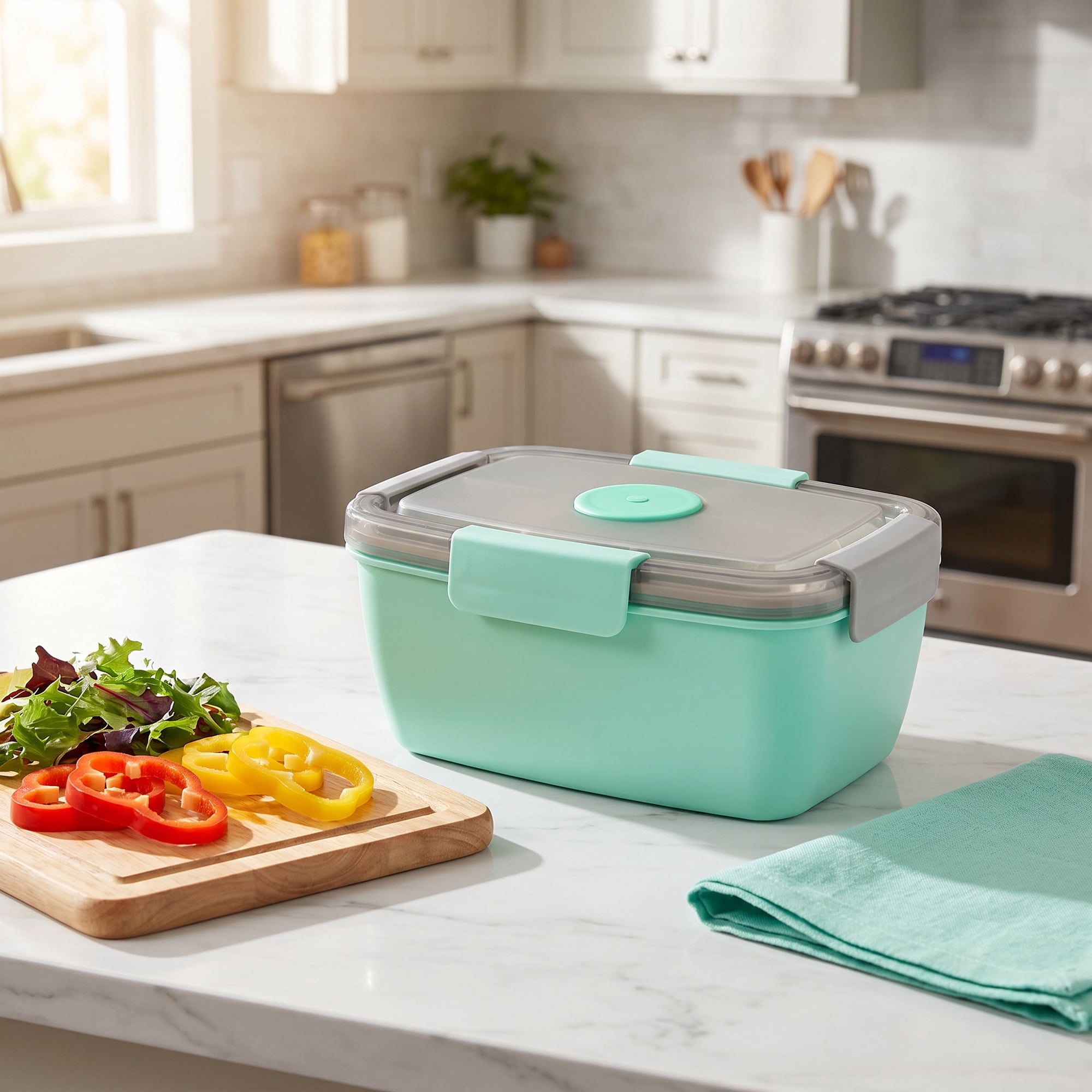 Unique Bargains Lunch Leak-Proof Meal Prep Container with Dressing Cup Green-3