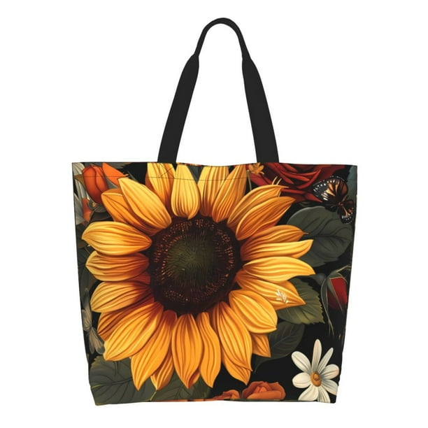 Fotbe Sunflower Floral Butterfly Bolsa Tote Estética de Lona con Estampado para Mujer - Bolsa Reutilizable de Hombro Casual para Vacaciones, Compras, Trabajo y Gimnasio
