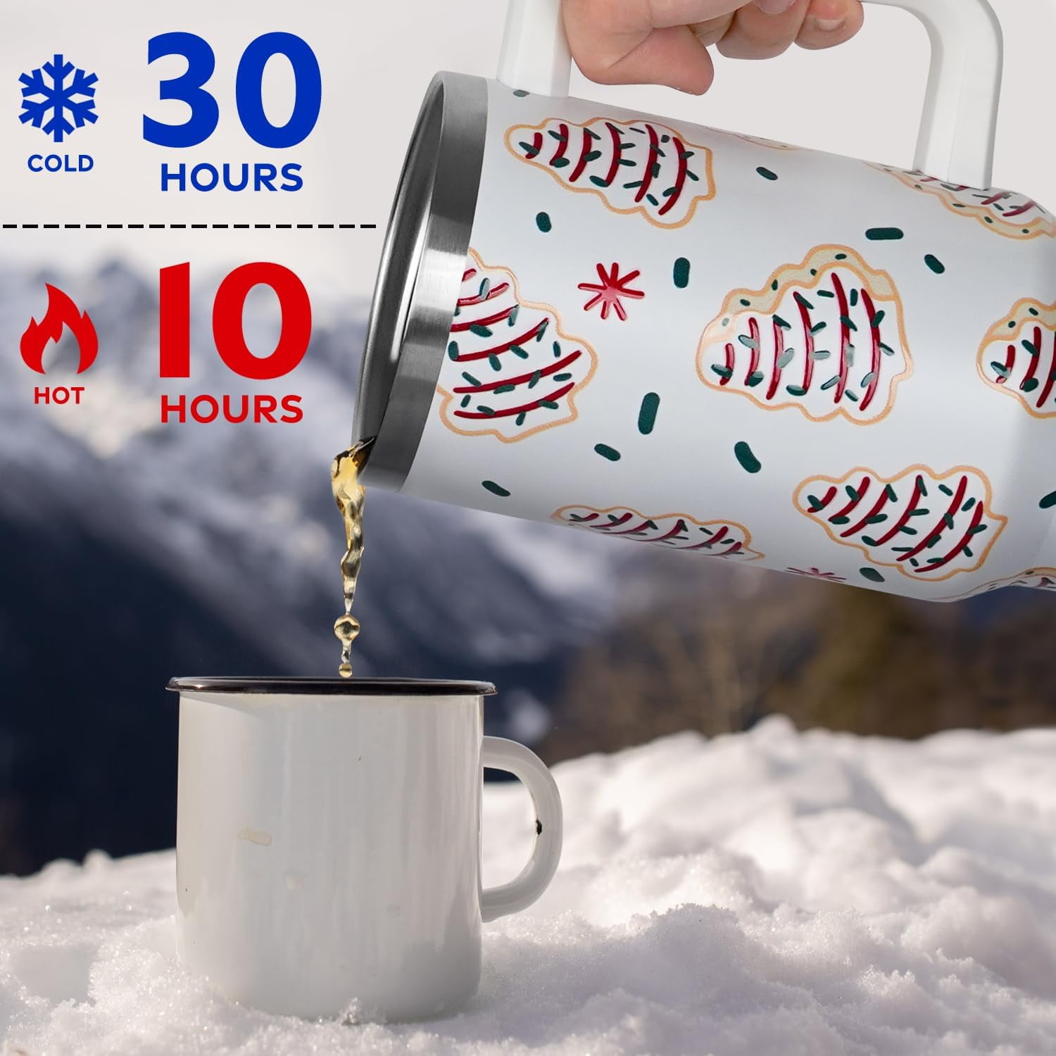 Christmas Gifts 40 oz Tumbler with Handle and Straw Lid,Cute Gifts for Women Christmas Tree Snack Cake Vacuum Insulated Leak Proof Tumbler,Winter Holiday Accessories Stainless Steel Coffee Cup Mug