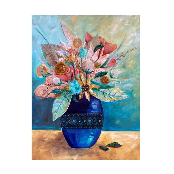 Canvas Wall Art - Christine Rotolo 'Mixed Media Flower Vase' Wall Art for Living Room, Bedroom, or Office Décor by Trademark Fine Art - 14 x 19 Inches