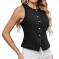 thumbnail image 2 of Chaleco Vaquero Elástico Sin Mangas para Mujer, con Botones y Cuello Redondo, Informal, Estilo Western para Verano. Negro y Gris S, 2 of 9