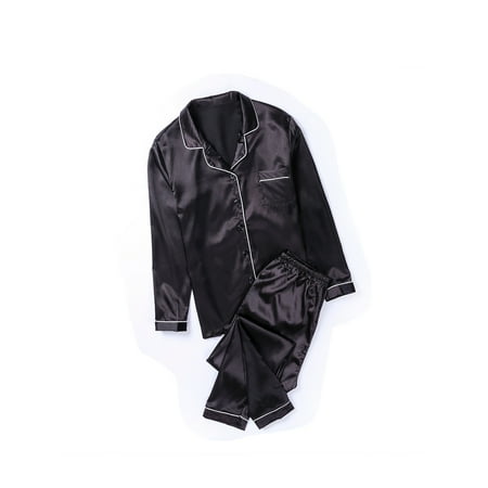

Women Smooth Comfort Solid Button Underwear Long Sleeve Top and Pants Silk Satin Sleepwear Set Home Nightwear Pajamas