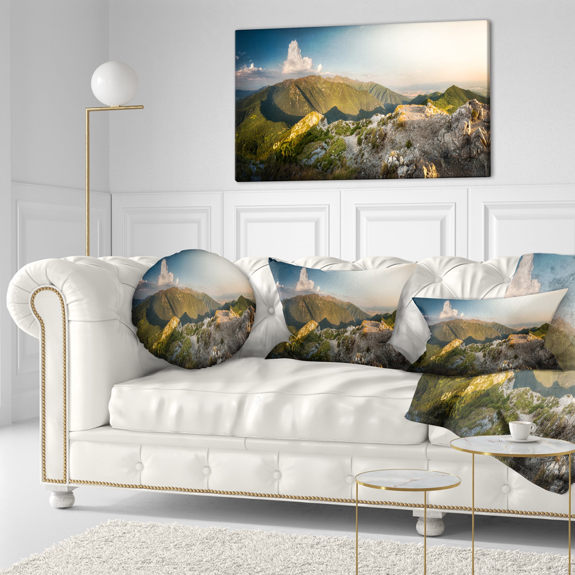 Designart Rocky Green Mountains Panorama - Landscape Printed Throw Pillow - 12x20