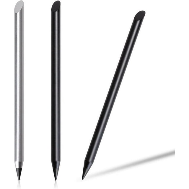 3pc Metal Inkless Pencil, Erasable Infinity Pencil, Reusable Everlasting Pencil for Writing, Drawing, Drafting, Sketching, Home Office School Supplies (Black)