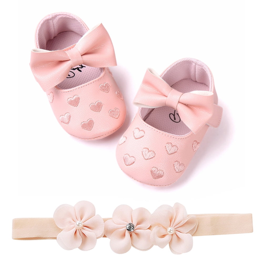 Toddler Kid Baby Girls Bowknot First Walking Newborn Walkers Shoes+1PC Hairband 