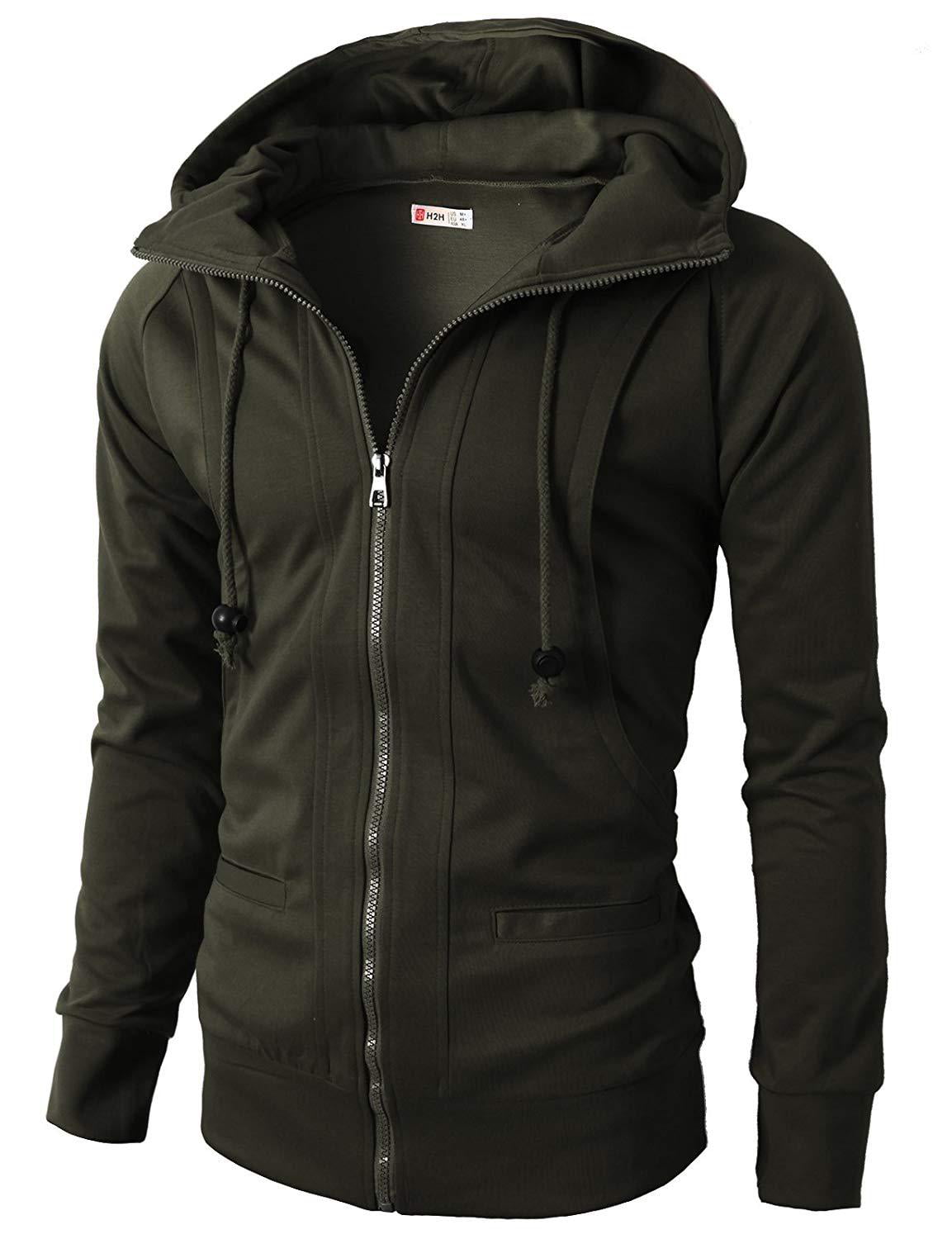 Men's Long Sleeve Solid Zipper Up Jacket Hooded Sweatshirt Causal Sport Coat Top