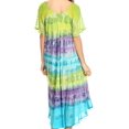 thumbnail image 2 of Sakkas Sula Long Laced Cotton Tie-Dye Wide Neck Embroidered Boho Sundress Cover Up - Green / Purple - One Size Regular, 2 of 5