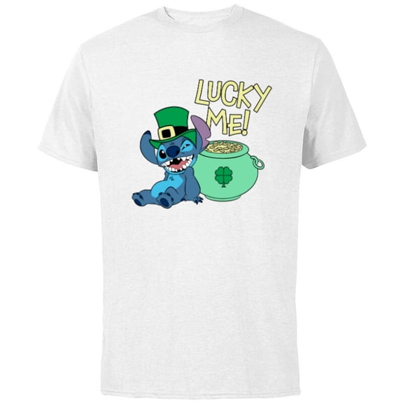 Disney Lilo & Stitch Lucky Me Stitch St Patrick’s Day - Short Sleeve Cotton T-Shirt for Adults - Customized-White