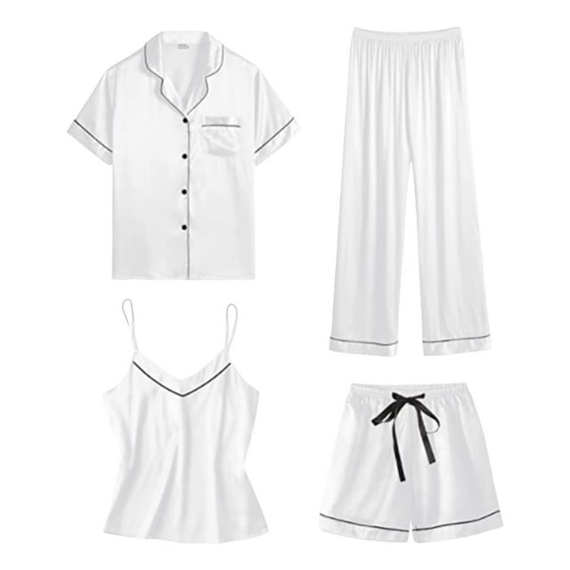 Kcodviy Ensemble de Vêtements d'Intérieur pour Femmes, Nuisette, Pyjama Fin, Ensemble de Quatre Pièces en Coton, Ensemble de Pyjama pour Femmes, Combinaison Pyjama pour Femmes, Pyjama Bedhead