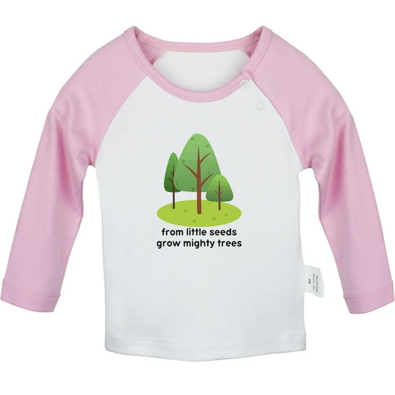 iDzn From Little Seeds Grow Mighty Trees Funny T shirt For Baby, Newborn Babies T-shirts, Infant Tops, 0-24M Kids Graphic Tees Clothing (Long Pink Raglan T-shirt, 0-6 Months)