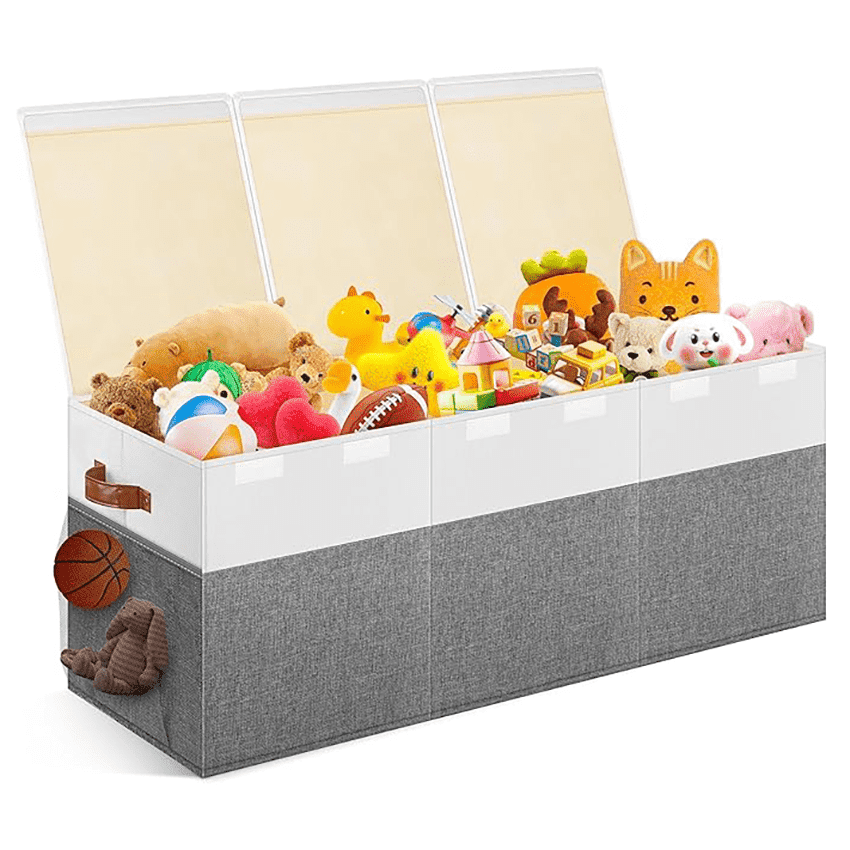 Extra Large Toy Box, Collapsible Sturdy Kids Toy Chest Storage Box with 3 Side bags and Removable Lids,Storage Bins with Lids for Nursery Room, Playroom,Closet,Home Organization,School