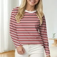 thumbnail image 2 of Karoyedx Women's Clothing Womens Striped Long Sleeve Shirts Fall Outfits 2025 Color Block Tops Fashion Clothing Ribbed Crewneck Tee Blouses Red Size,S, 2 of 4