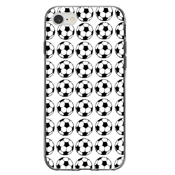 DistinctInk Clear Shockproof Hybrid Case for iPhone 7 8 SE (2020 Model) 4.7" Screen TPU Bumper Acrylic Back Tempered Glass Screen Protector - Soccer Balls Drawing