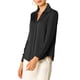 thumbnail image 4 of CAMISAS ELEGANTES PARA MUJER INSPIRADAS CHIC, CON CUELLO PUNTA V Y MANGAS LARGAS, BLUSA DE SATÉN SUAVE, TALLA XS, NEGRO, 4 of 8