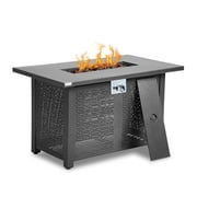 ESSENTIAL LOUNGER Propane Fire Pit Table with Lid, 42inch 50000 BTU Rectangular Hollow Outdoor Garden Propane Gas Fire Table