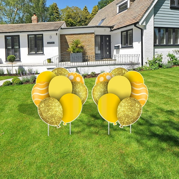 Victory Store Yellow Balloon Outdoor Birthday Party Signs with Stakes 22743a, Set of 2