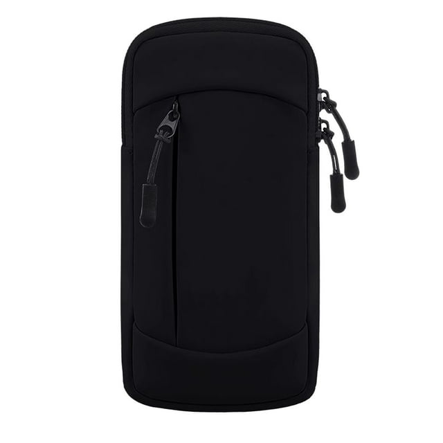Brassard de Course Réglable pour Téléphones jusqu'à 7 Pouces - Pochette Légère en PU Résistante à la Transpiration avec Double Fermeture Éclair, Port pour Casque et Emplacement pour Carte - Brassard D\'entraînement Physique Unisexe pour Gym, Jogging, Sports Extérieurs