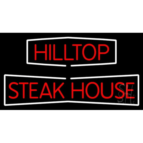 Hilltop Steakhouse LED Neon Sign 13 x 24 - inches, Clear Edge Cut Acrylic Backing, with Dimmer - Bright and Premium built indoor LED Neon Sign for restaurant window and interior decor.