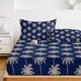thumbnail image 6 of King Size Fitted Sheet Set - Navy Blue Palm Trees 3 Piece Bedding Sets 16" Deep Pocket Fitted Sheet with 2 Pillowcases, Tropical Summer Botanical Seaside Brushed Microfiber Hotel Luxury Bed Sheets, 6 of 9