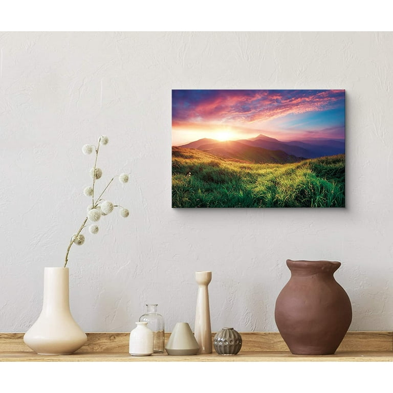 wall26 Canvas Print Wall Art Purple and Red Sunrise Over Blue