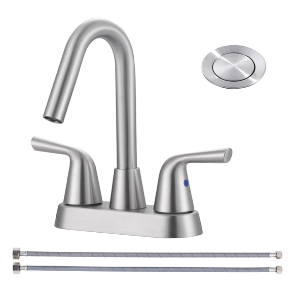 Wowow 4 in. Centerset Double Handle High Arc Bathroom Faucet with Drain Kit Included in Brushed Nickel