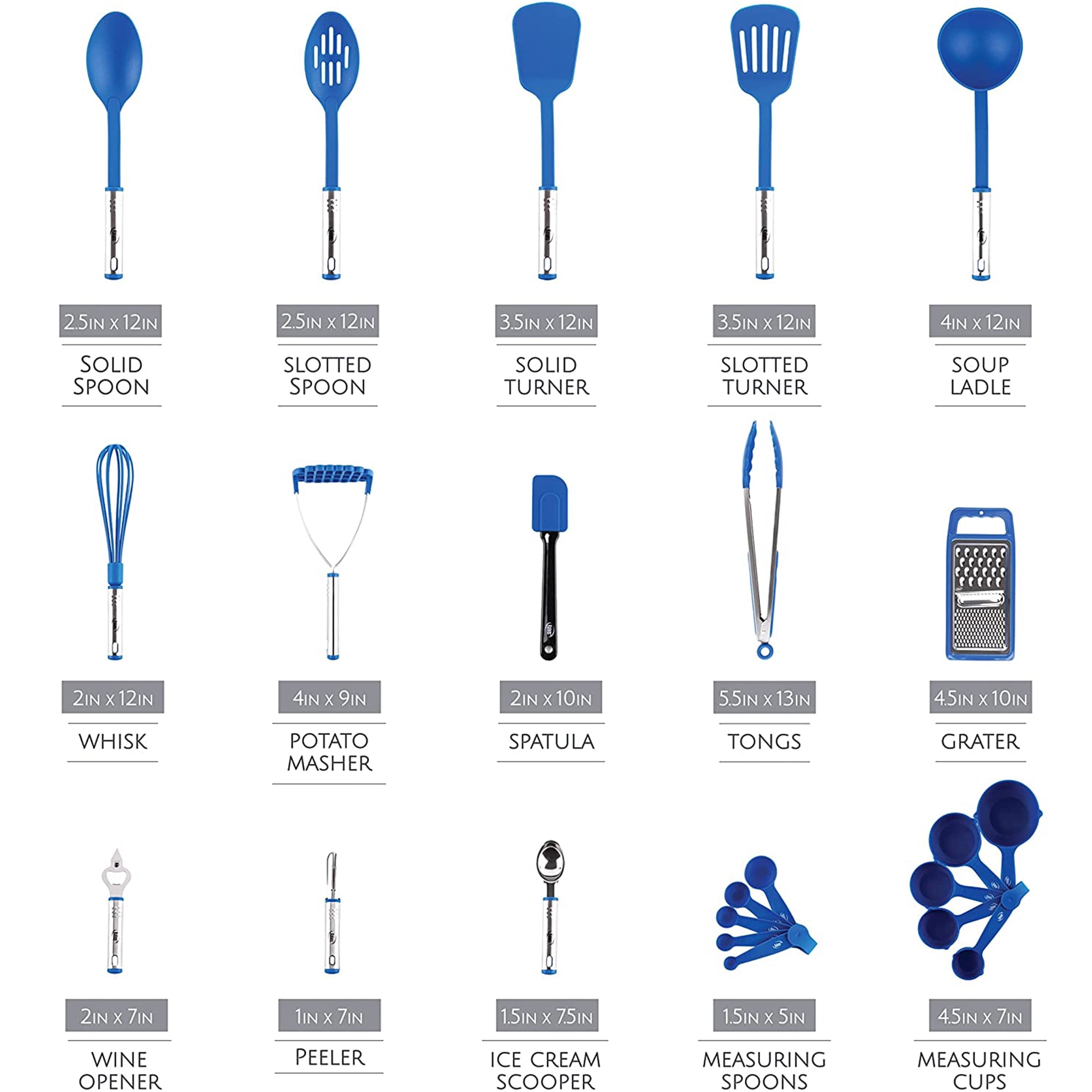 Kaluns 24 Pcs Cooking Utensils Set, Nylon & Stainless Steel Cooking Sets for Non-Stick Cookware, Heat Resistant Kitchen Essentials & Kitchenware, Blue