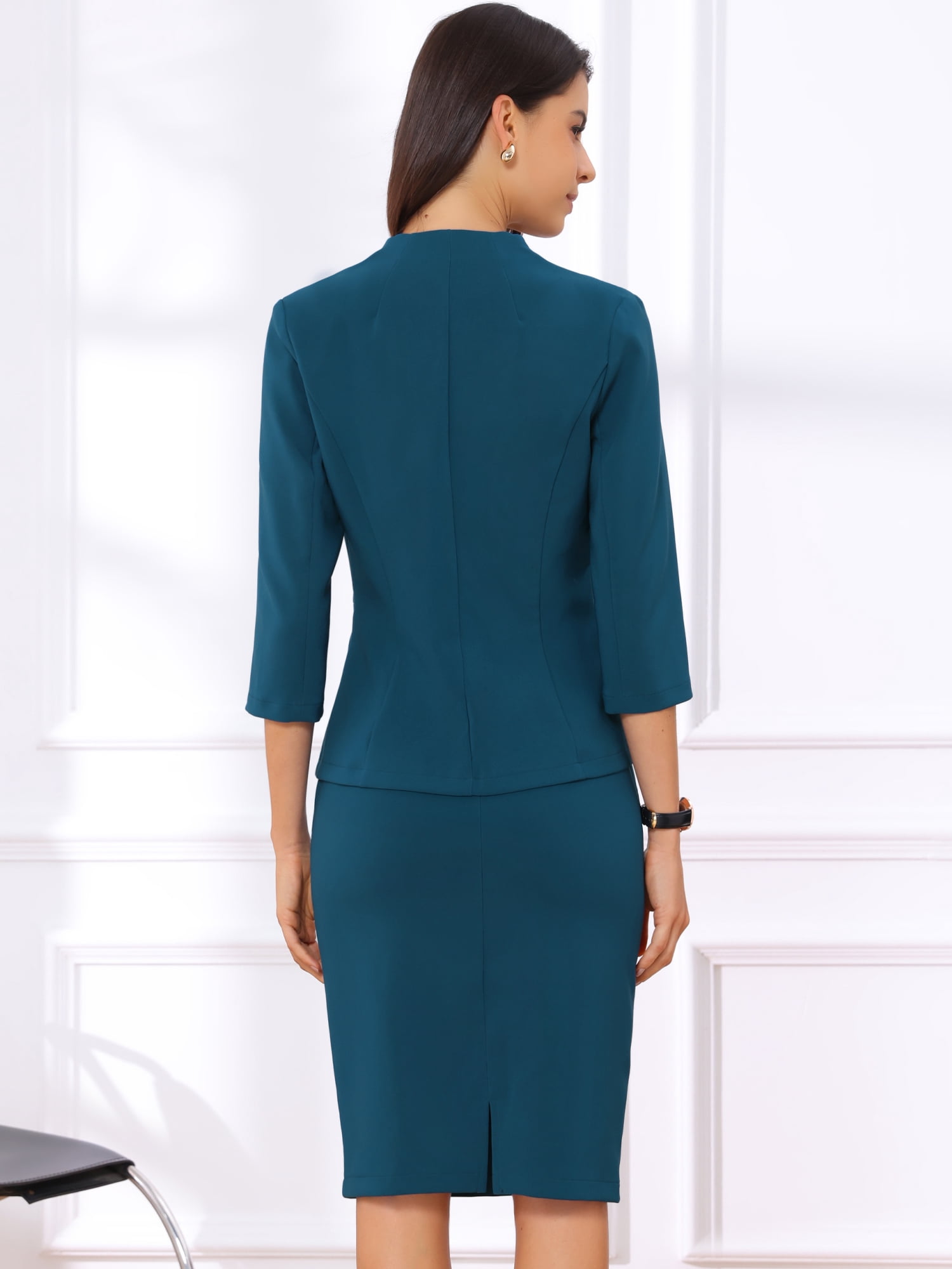 DARING DIVA 2Pcs Women's Office Work Outfit Business Skirt Suit Set M Lake Blue