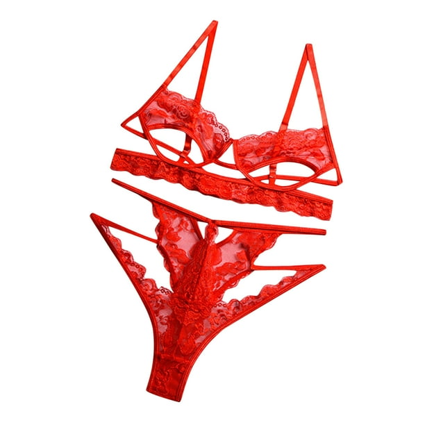 Senoras Linda Chica Sexy Solido Lenceria Encaje Floral Transpirable Hollow Sling Traje de tres puntos Fridja nalpqowj39464 Walmart en linea