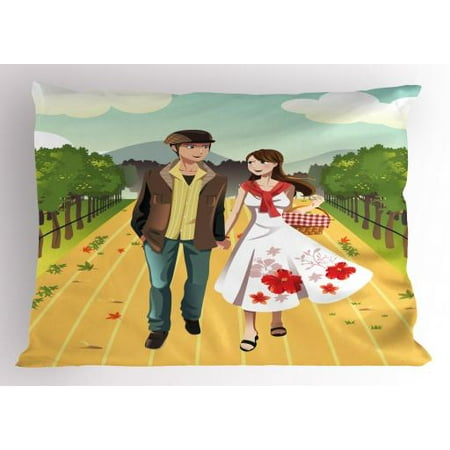- Boyfriend Pillow Sham Illustration of a Joyful Young Couple Walking in a Vineyard in Spring Season, Decorative Standard Size Printed Pillowcase, 26 X 20 Inches, Multicolor, by Ambesonne
