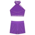 thumbnail image 4 of CHICTRY Kids Girls Dance Outfits Crop Top with Athletic Shorts Set for Gymnastics Yoga Tracksuit Purple 14, 4 of 7