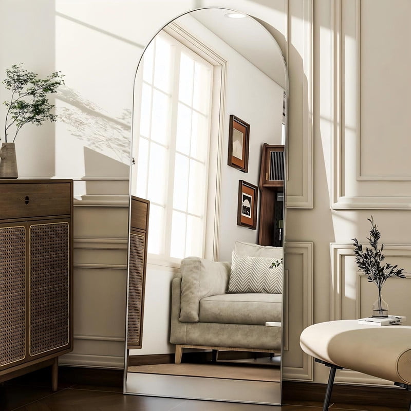 SEETHRUGLIMMER 71.3"x 26" Arched Full Length Mirror Floor Mirror with Stand Wall Mounted, Silver