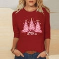 thumbnail image 2 of Makaor Plus Size Casual Tops Crew Neck Shirts Christmas Tree Graphic 3/4 Sleeve Pullover Tees Cute Vacation Clothes, 2 of 5