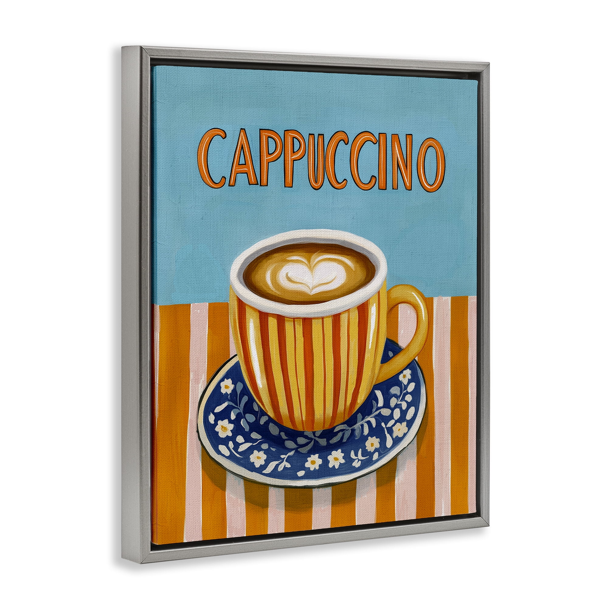 Stupell Industries Cappuccino Stripes Blue & Orange Gray Framed Floater Canvas Wall Art, design by Yen