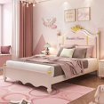 thumbnail image 4 of Nordic Modern Pink Children's Bed For Girl With Solid Wood Frame Loft Princess Bed 1.2m 1.5m Children's Room Furniture Set My Lux Decor Round, 4 of 14