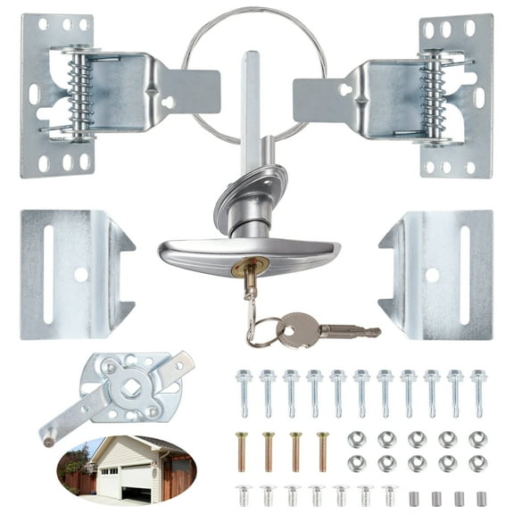 Universal Garage Door Lock Kit, Garage Door T-Handle Lock with 2 Keys, Overhead Garage Door Lock Assembly Set, Stainless Steel Garage Door Security Lock Kit with Spring Latch and Keyed Handle