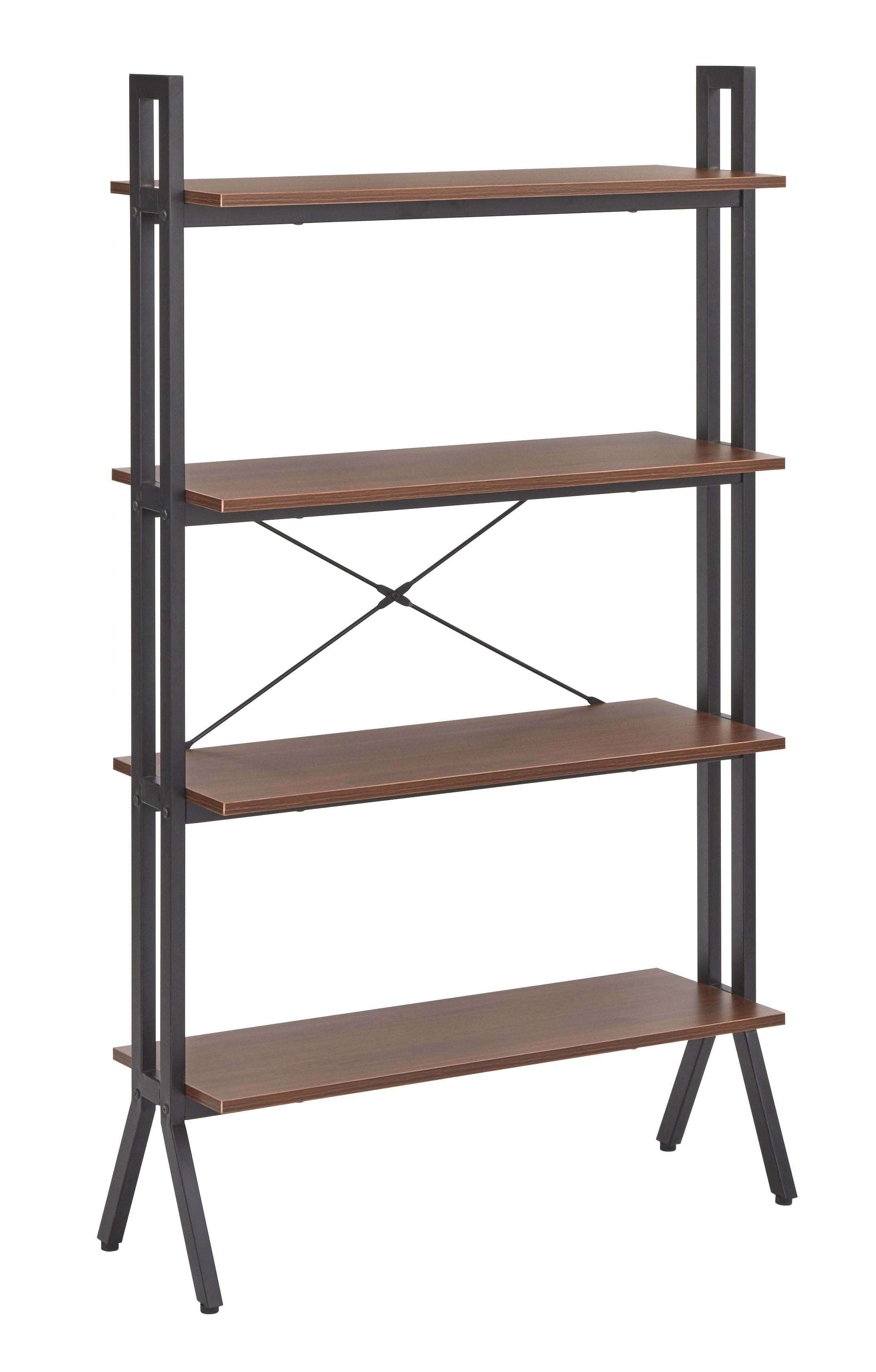 TMS Connection 4-Tier Medium Wood Bookshelf, Walnut Finish for Adults