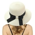 thumbnail image 2 of ZHENHONG Sun Hats for Women Wide Brim Straw Beach Hat Solid Foldable Ladies Bucket Hats Casual Headwear White, 2 of 3