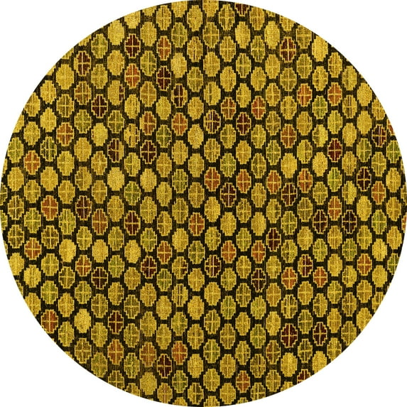 Ahgly Company Machine Washable Indoor Round Abstract Yellow Modern Area Rugs, 5' Round