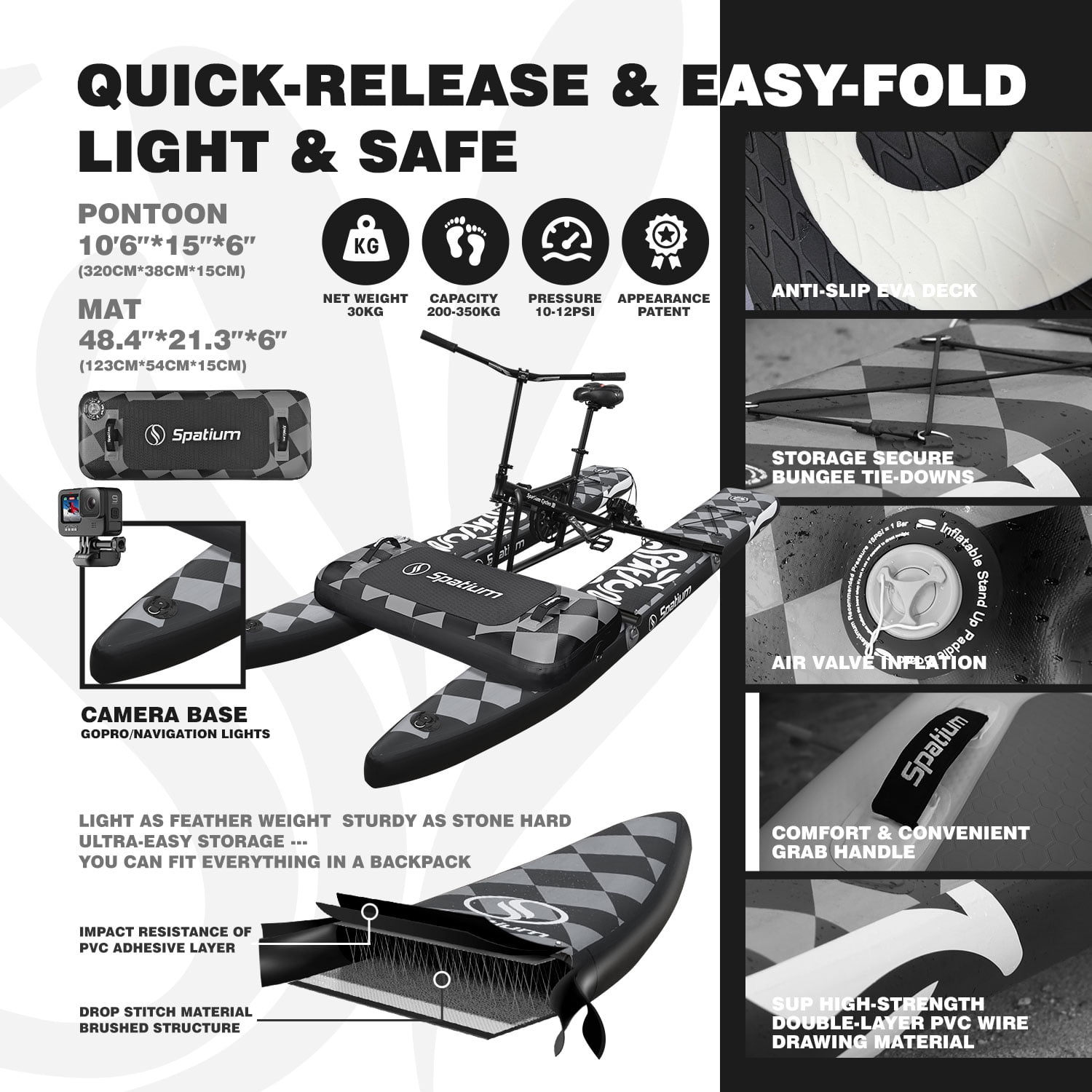 Spatium SUP Water Bike for Lake Inflatable Water Bikes Pedal Boat Inflatable Fishing Boat Pedal Kayak Release Your Hand and Enjoy Fun Water and Fishing
