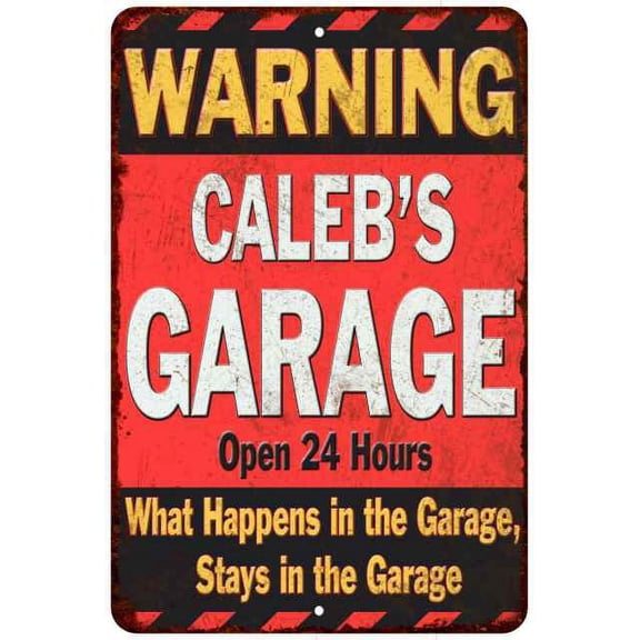 CALEB'S Garage Warning Man Cave Wall Decor 8 x 12 High Gloss Metal 208120030443