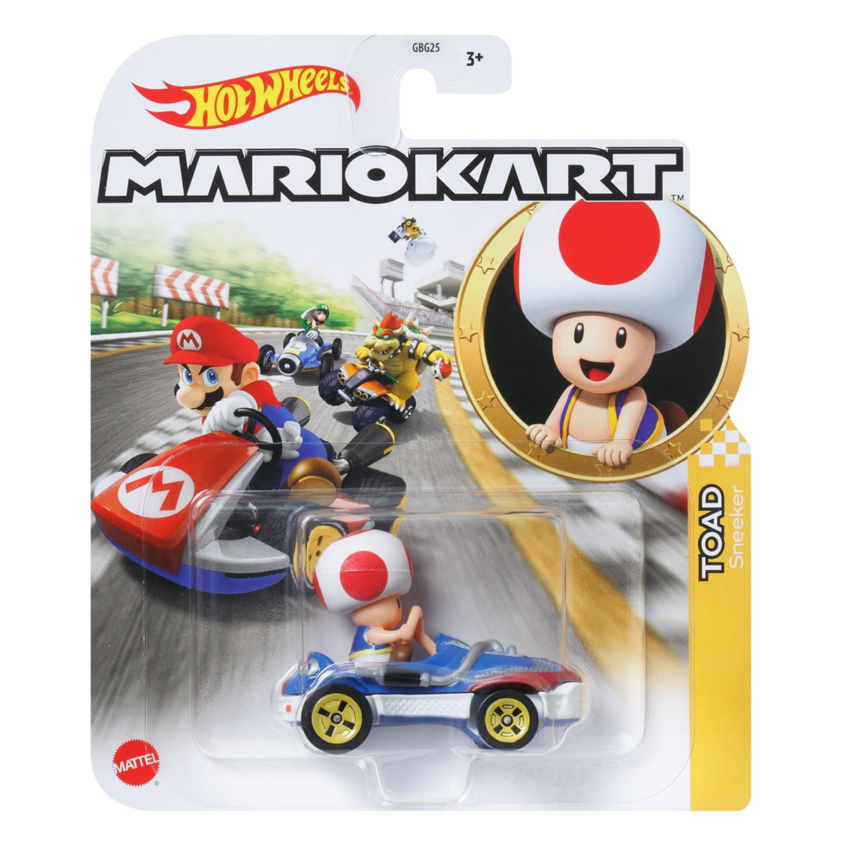 Hot Wheels Mario Kart Die-Cast Character Cars Collection, 6-Pack Set with Mario, Luigi, Yoshi, Toad, Bowser, Wario GBG25-957G