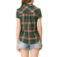 thumbnail image 3 of INSPIRE CHIC Chemises à Carreaux pour Femmes Col en Pointe Boutonnées Blouses en Coton TP Vert Foncé Rouge, 3 of 7