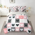 thumbnail image 2 of Homewish Love Heart Print Bedding Comforter Set 7pcs for Adults Female Men,Geometric Plaid Grid Queen Bedding Sets Super Cozy,Dreamy Princess Queen Sheet Sets,Lightweight Room Decor,Reversible, 2 of 8