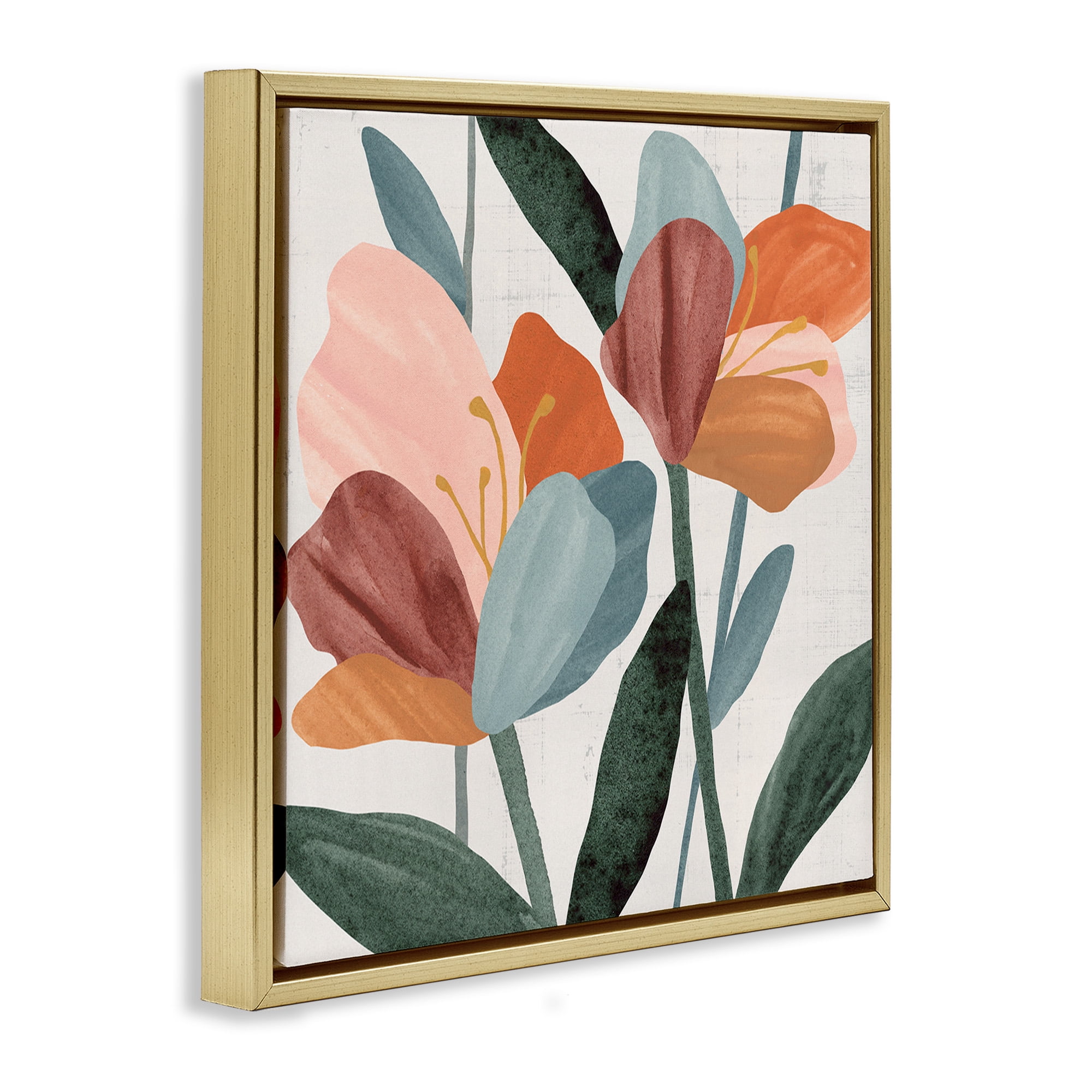 Stupell Industries Abstract Azalea Flower Petals Botanical & Floral Painting Gold Floater Framed Canvas Art Print Wall Art, 25 x 25