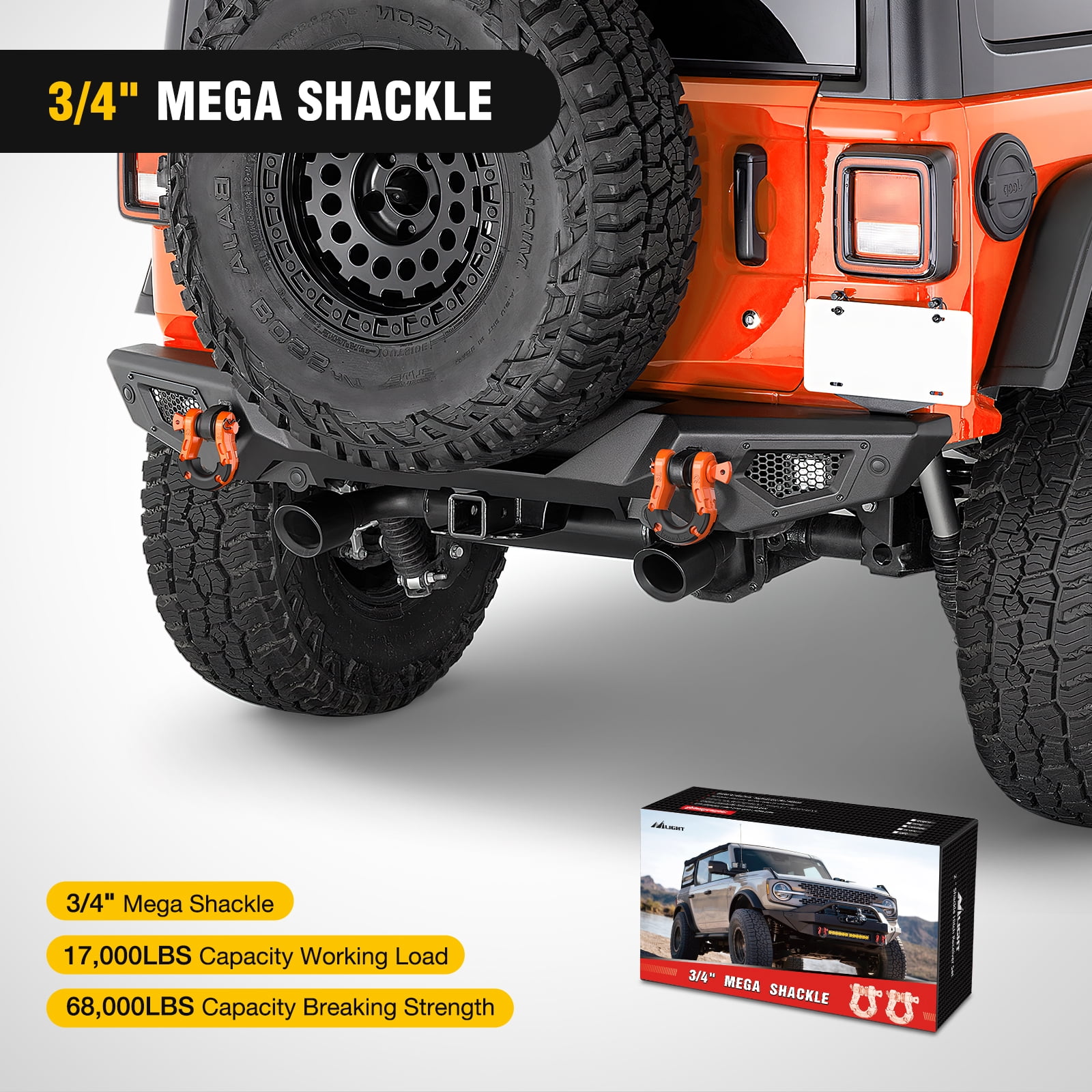 Nilight 2 Pack 3/4" Mega D-Ring Shackle with 7/8" Screw Pin 68,000LBS Break Strength, Heavy Duty Off Road Recovery Shackle for Use with Tow Strap, Winch, Off-Road Jeep Truck Vehicle, 2 Years Warranty