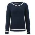 thumbnail image 2 of Xmyrz Sweaters For Women Trendy Winter V Neck Collision Color Long Sleeved Knitted Pullover Sweater Cute Sweaters, 2 of 8