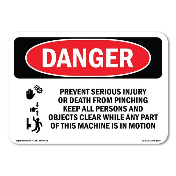 SignMission OS-DS-A-1824-L-1849 18 x 24 in. OSHA Danger Sign - Prevent Serious Injury Pinching