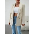 thumbnail image 2 of Solid Color Lapel Double Breasted Long Sleeve Blazer for Women Beige X-Large, 2 of 5