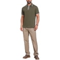 thumbnail image 2 of INSPIRE CHIC Men's Contrast Trim Short Sleeve Three-Button Closure Knitted Polo Shirts L Olive Green, 2 of 5